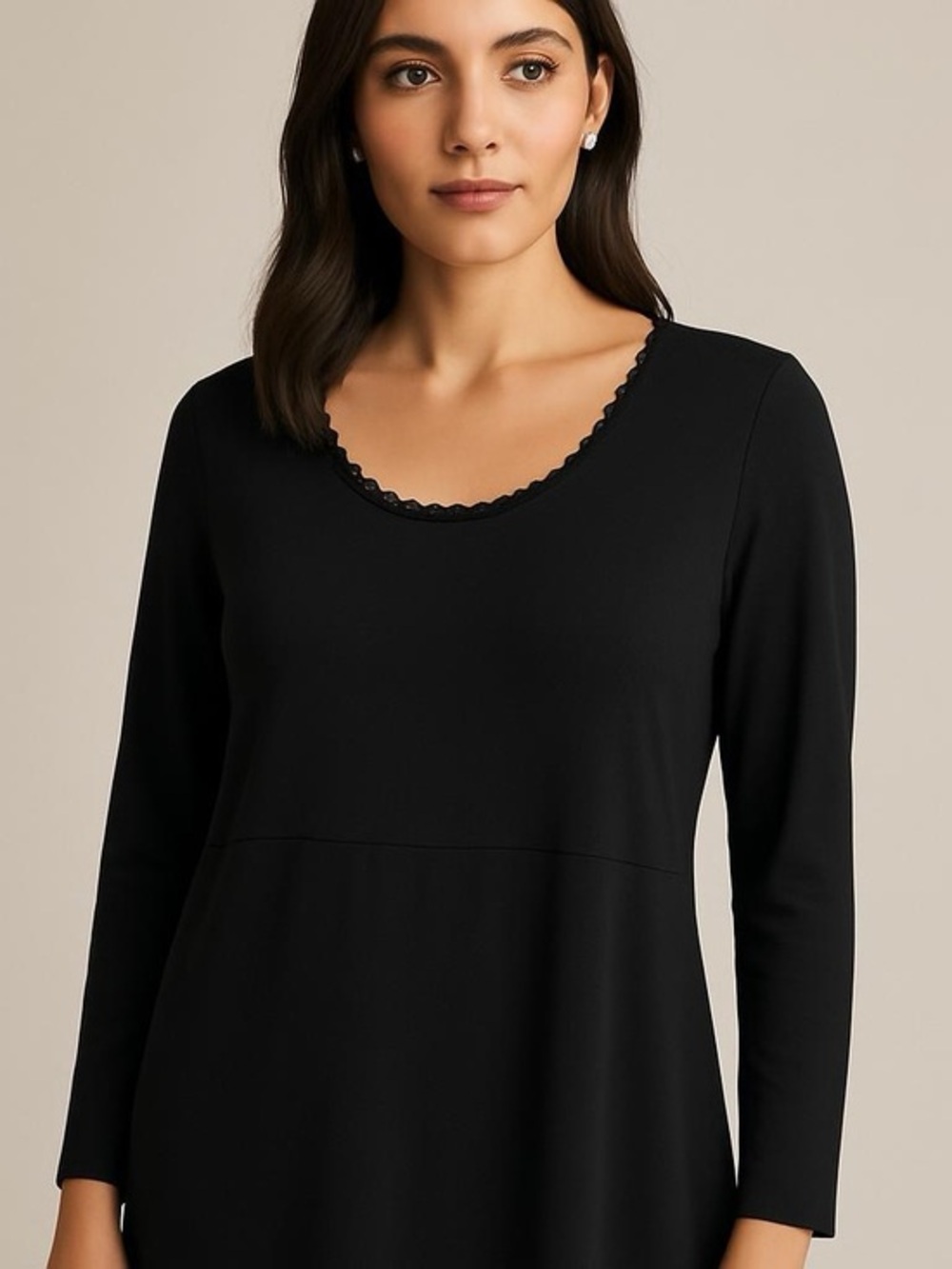 J. Jill Womens‎ Black Long Sleeve Crochet Trim Knit Dress XL Rayon Spandex USA